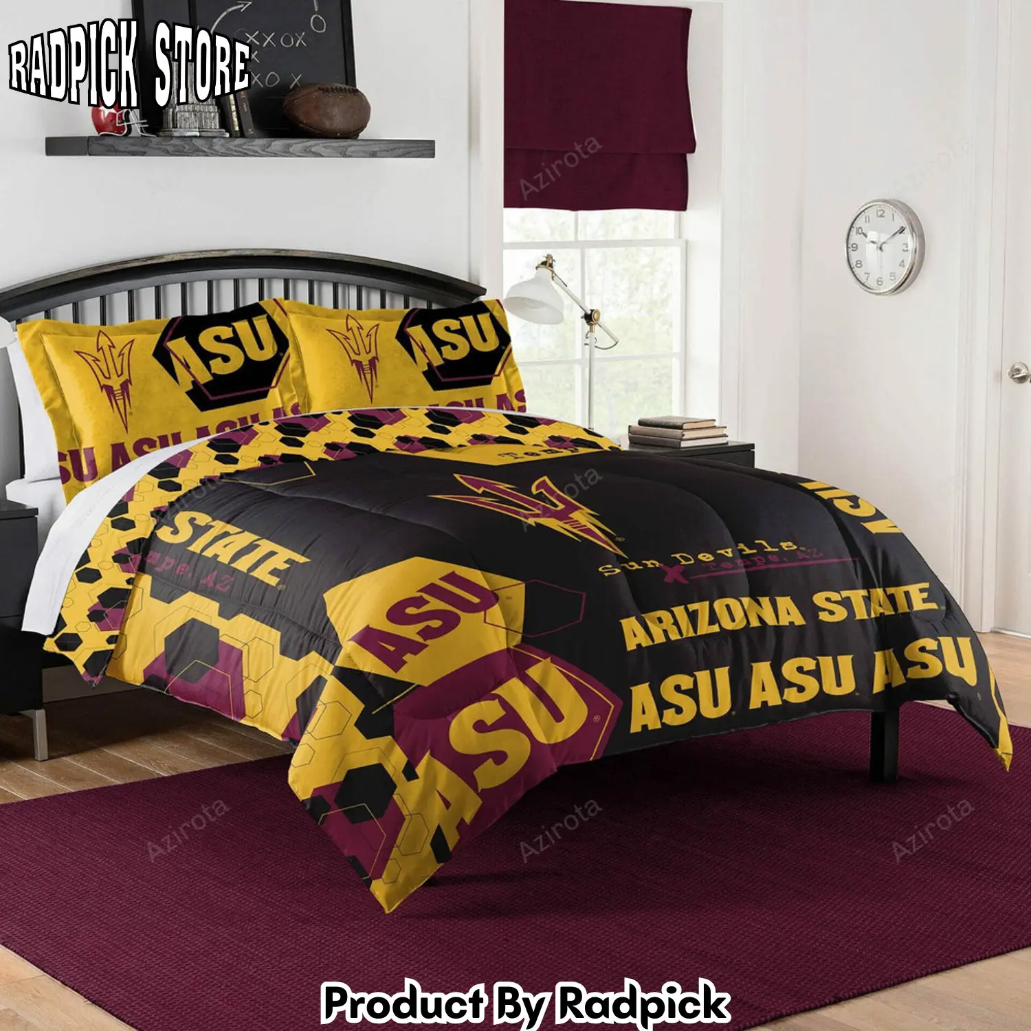 Radpick arizona state sun devils black gold bedding set rp3278678